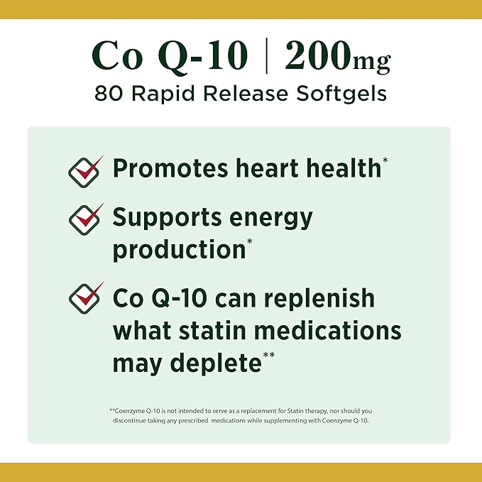 Nature's Bounty CoQ10, Supports Heart Health, Dietary Supplement, 200mg, 80 Rapid Release Softgels (Pack of 3)