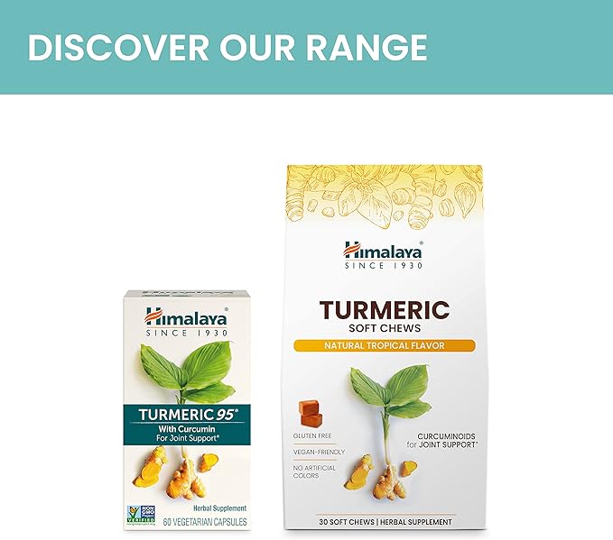 Himalaya Turmeric 95 Supplement with Curcumin/Curcuminoids, Joint and Muscle Support, Optimum Flexibility and Mobility, 600 mg, Non-GMO, Vegan, Gluten Free, 60 Capsules, 60 Day Supply