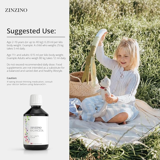 Zinzino - BalanceOil+ Tutti Frutti - Fish Oil Supplement for Kids with Extra Virgin Olive Oil, Omega-3 (EPA+DHA), Olive Polyphenols - (300 ml)