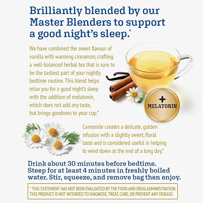 Twinings Superblends Sleep+ Herbal Tea with 1mg Melatonin Camomile, Cinnamon & Vanilla, Naturally Caffeine-Free, Enjoy Hot or Iced, 16 Tea Bags (Pack of 2)