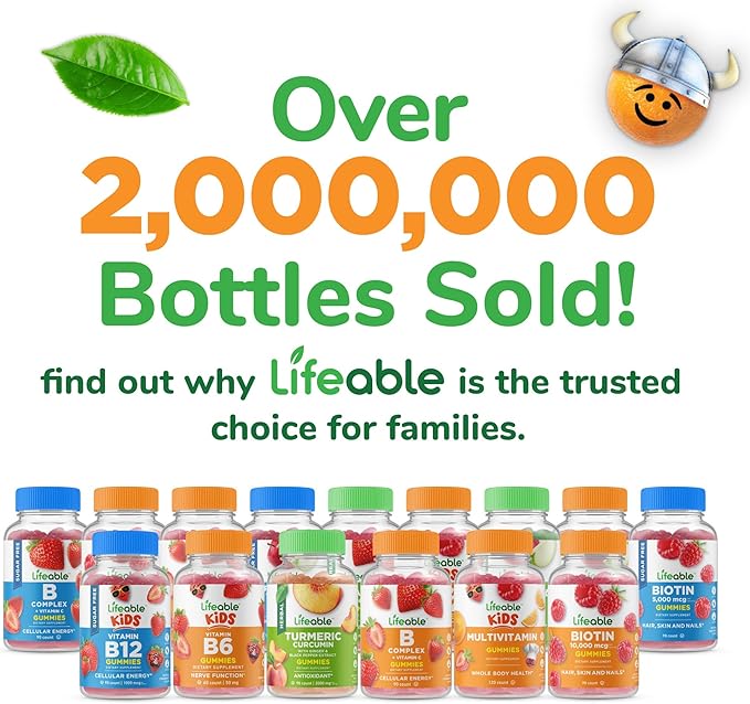 Lifeable Vitamin B6 Gummies for Kids | Great Tasting B6 Vitamins 50mg | Vegan Non-GMO Gluten Free | for Nerve Function Support | 60 Gummies