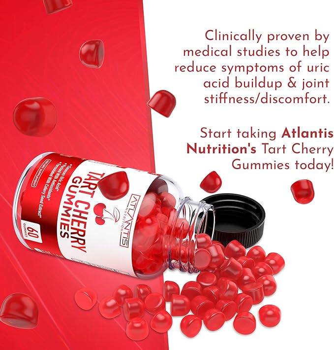 Atlantis Nutrition Tart Cherry Gummies with Celery Seed Extract - Advanced Uric Acid Cleanse for Immediate Relief | Joint Relief & Recovery | Powerful Antioxidant with Joint Support - 60 Gummies