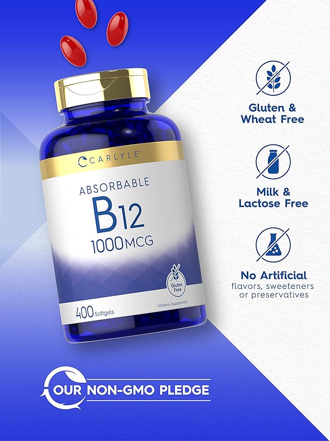 Carlyle Vitamin B12 1000 mcg Absorbable | 400 Softgels | Non-GMO and Gluten Free Supplement