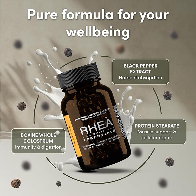 Rhea Bovine Colostrum Supplement for Women, Colostrum Capsules for Gut Health, Digestion, Bloating, Beauty, Immune Support, Bovine Colostrum for Humans, Colostrum Pills (120caps)