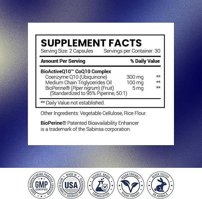 Research Verified CoQ10-100% Pure Extra Strength 300mg CoQ10 – Improved Absorption and Bioavailability with Bioperine - Boost Antioxidant Levels, Improve Cardiovascular Health, 180 Vegan Capsules