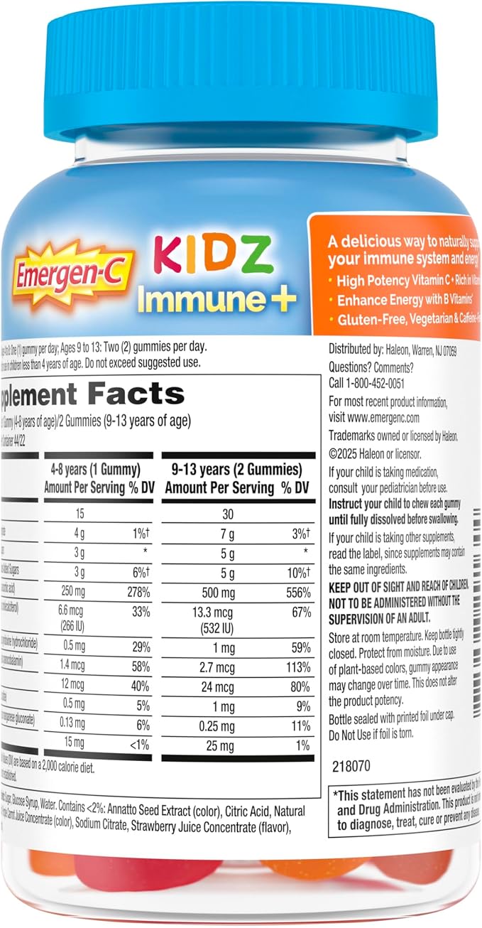 Emergen-C Kidz Vitamin C Immune Support Gummies Fun-Tastic Fruit 44CT Includes Zinc, Manganese, B Vitamins and Vitamin D for Back to School Essentials, (Pack of 2)