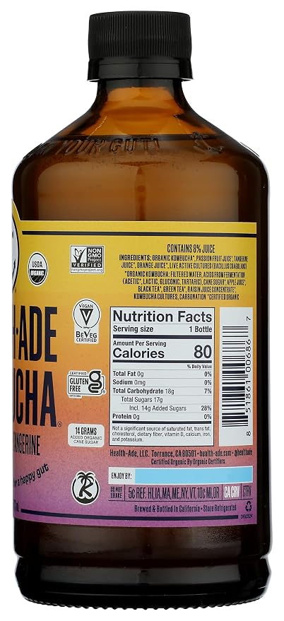 Health Ade, Kombucha Passion Tangerine Organic, 16 Fl Oz