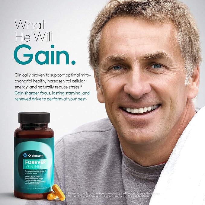O'blossom Forever Young NAD+ Supplement - Clinically Studied NMN Resveratrol Formula with NADH Supplement - Boosts NAD+ in 14 Days, Supports Healthy Aging, Cognitive Function & Mitochondrial Health
