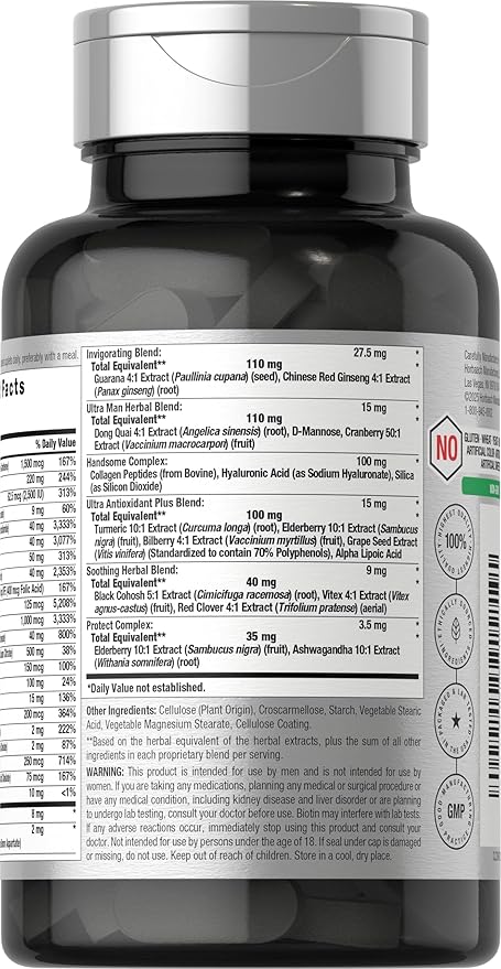 Horbäach Mens Multivitamins 50 Plus | 60 Caplets | with Calcium, Magnesium, Vitamin A, B, C, D & E | 50+ Advanced Formula | Non-GMO & Gluten Free Supplement