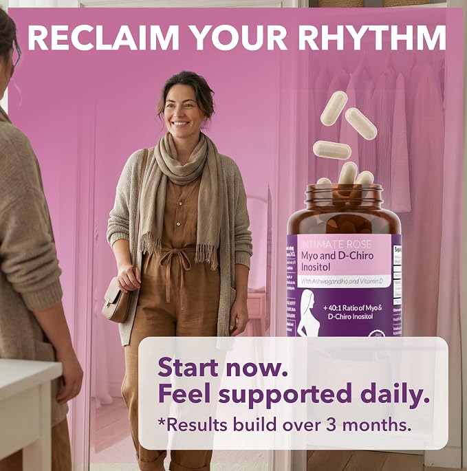 Intimate Rose Myo-Inositol & D-Chiro Inositol Blend - 40:1 Blend Ratio - Women's Daily Wellness Support - Vitamin D & Ashwagandha, 3 Bottles