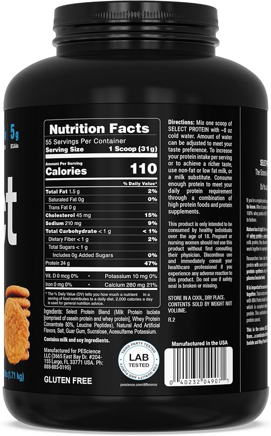 PEScience Select Protein Powder, Whey and Casein Blend, Lean Protein Powder for Women and Men, Low Calorie, Low Carb, Keto Friendly, Gluten Free, Snickerdoodle - 55 Servings