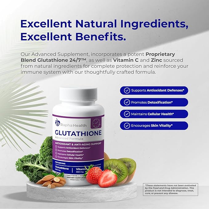 Glutathione Enhanced with Vitamin C & Zinc | Advanced Antioxidant & Immune Support | Detox & Skin Health Formula | 60 Tablets - One (1) Month Supply