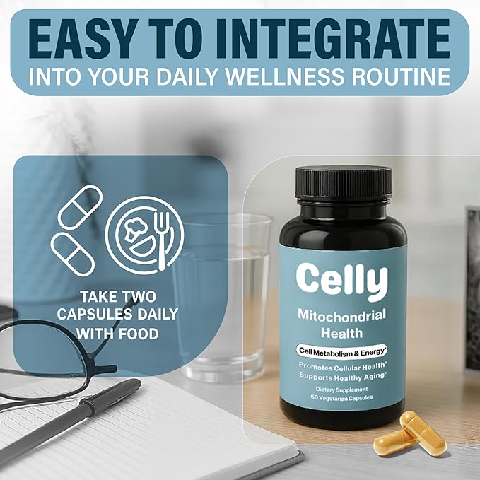 Celly Mitochondrial Health | Longevity Supplement for Cellular Nutrition and Healthy Aging | Promotes Mitochondria ATP Energy with CoQ10, Resveratrol & Green Coffee | Made in USA & 3rd Party Tested