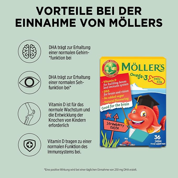 Moller’s ® | Omega 3 Capsules for Children | Natural Fish Oil Omega 3 Fish Oil for Kids | with DHA and EPA, No Gluten, Lactose or Added Sugar & Easy to Chew | Strawberry Flavor | 8 Pack - 288 Capsules