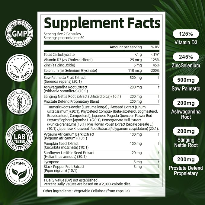 Totaria 2Pack Organic Saw Palmetto - Prostate Health Supplements for Men with Ashwagandha Root, Stinging Nettle, Pumpkin Seed, Prostate Defend Propnietary Blend, DHT Blocker, 240 Count