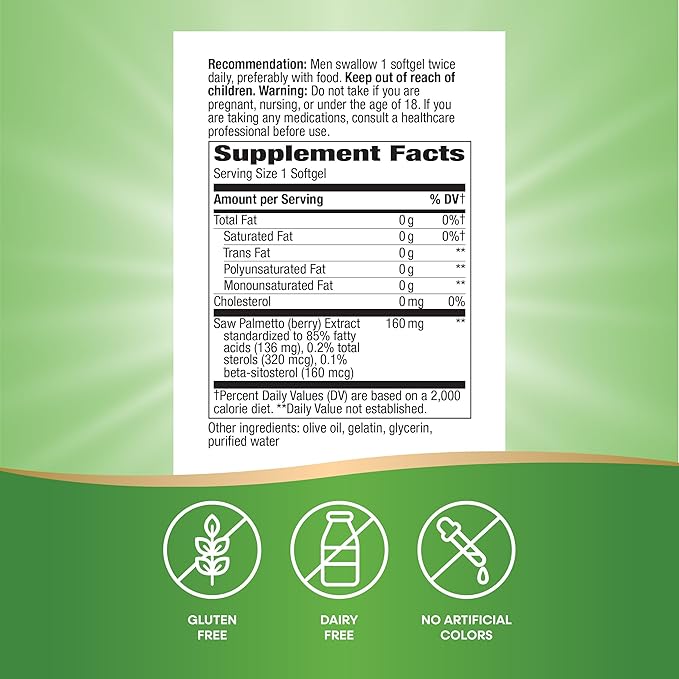 Nature's Way Saw Palmetto Standardized Extract, Prostate Health Support for Men*, 160 mg per Serving, 120 Softgels (Packaging May Vary)