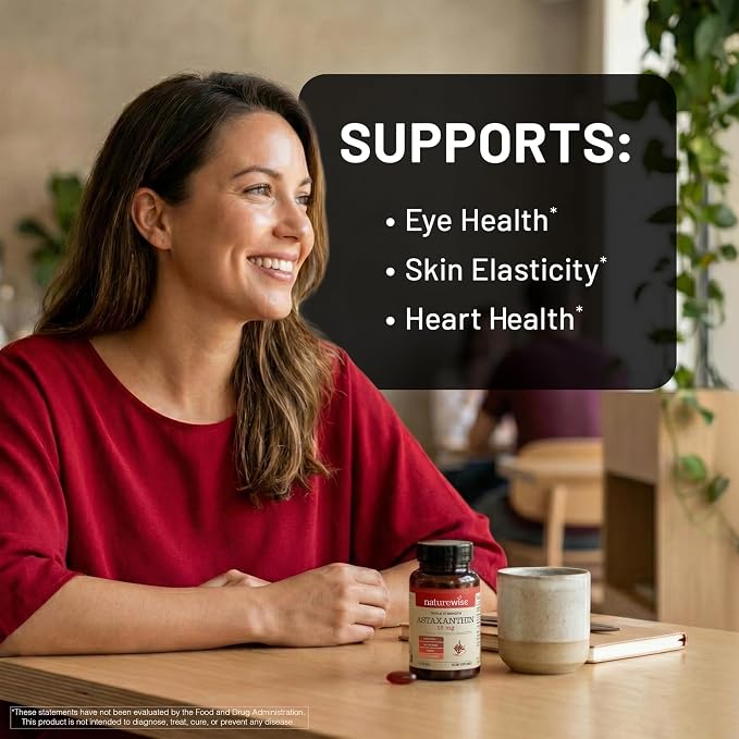 NatureWise Triple Strength Astaxanthin 12mg with AstaReal® - Vegan Antioxidant Supplement with Organic Coconut Oil - NSF Certified Gluten Free, Non-GMO - 60 Softgels[60 Day Supply]