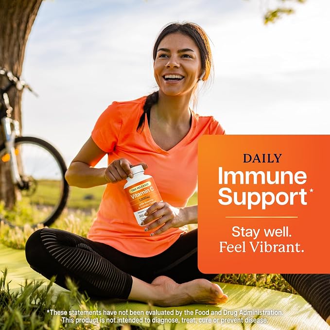 Purely Holistic Vitamin C 1000mg, 365 Capsules, 12 Month Supply, 2 Stage Timed Release with Ascorbic Acid, Rosehip & Acerola Cherry Bioflavonoid, Immune System Support, Vegan