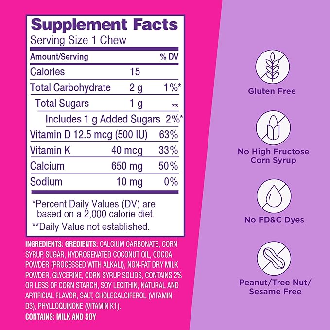 Viactiv Calcium +Vitamin D3 Supplement Soft Chews, Milk Chocolate, 60 Chews - Calcium Dietary Supplement for Bone Health