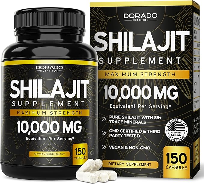 Shilajit Capsules (150 Count) Premium Shilajit Supplement for Men (High in Trace Minerals, No Fillers, Manufactured in The USA) 1000mg Per Serving, Third Party Tested, Non-GMO & Vegan Safe