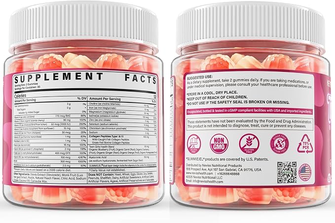 Methylated Multivitamin Gummies for Teen Girls 12-17, Methylfolate, Iron, Collagen, D3 K2, Magnesium, Zinc, Daily Vitamins A C E, B Complex for Teenager Growth, Skin, Bone, Energy - Sugar Free, 60 Cts