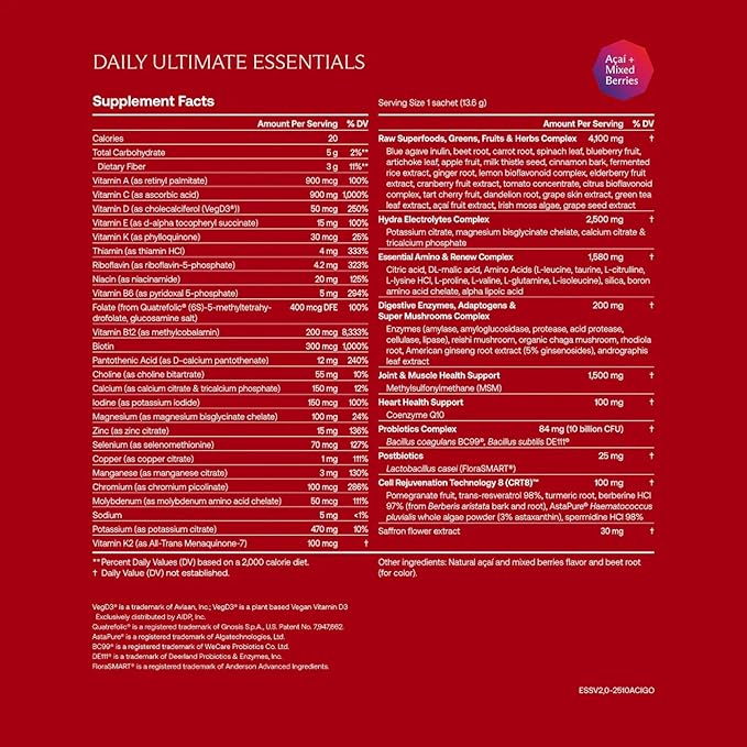 IM8 Daily Ultimate Essentials All-in-One Multivitamin Supplement, 92 Nutrient Rich Ingredients CoQ10, Probiotics, Vitamins, Greens, Gluten Free, Vegan (30 Packets, Variety Pack)