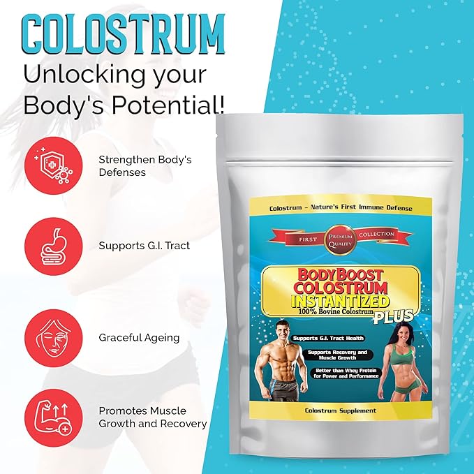 BodyBoost Colostrum Instantized, 99.5% Bovine Colostrum Powder, Immune Booster Supplement with Immunoglobulin & Lactoferrin, Grass Fed Colostrum, Food for Gut Health, Diverse Intake, 8 oz