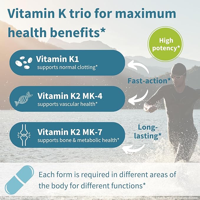 Igennus High Strength Triple Vitamin K Complex 2700 mcg, K1 & K2 (MK-4 & MK-7), 1-a-Day, Clean Label, Advanced Bioactive Forms, Bone & Cardiovascular Support, Vegan, 90 Fast Action Capsules