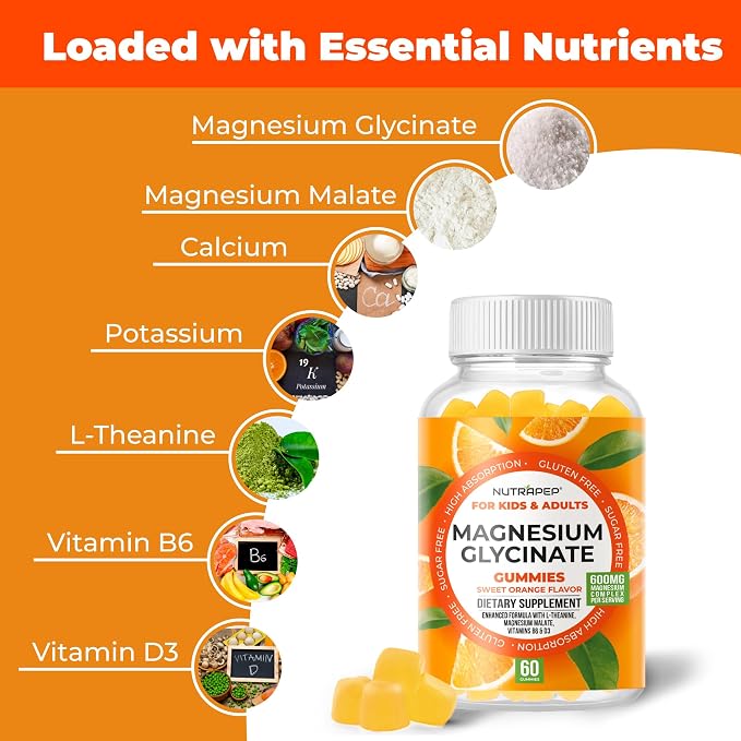 NutraPep Magnesium Glycinate Gummies for Kids & Adults Women & Men - Sugar Free Gluten Free Non-GMO Vegan Chewable Supplement