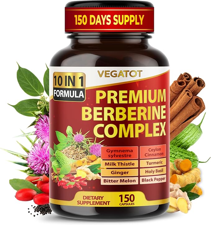 VEGATOT GlucoSavior Berberine Supplement with Ceylon Cinnamon, Bitter Melon, Gymnema - Supports Immune, Heart Health & Gastrointestinal Function (150 Count (Pack of 1))