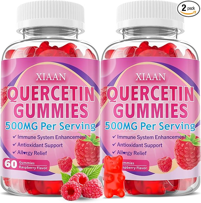 Quercetin Gummies 500mg for Kids & Adults, Organic Quercetin Supplements with Bromelain Zinc Vitamin C and D3 Support Antioxidant & Immune System Health, Strawberry Flavor 120 Count