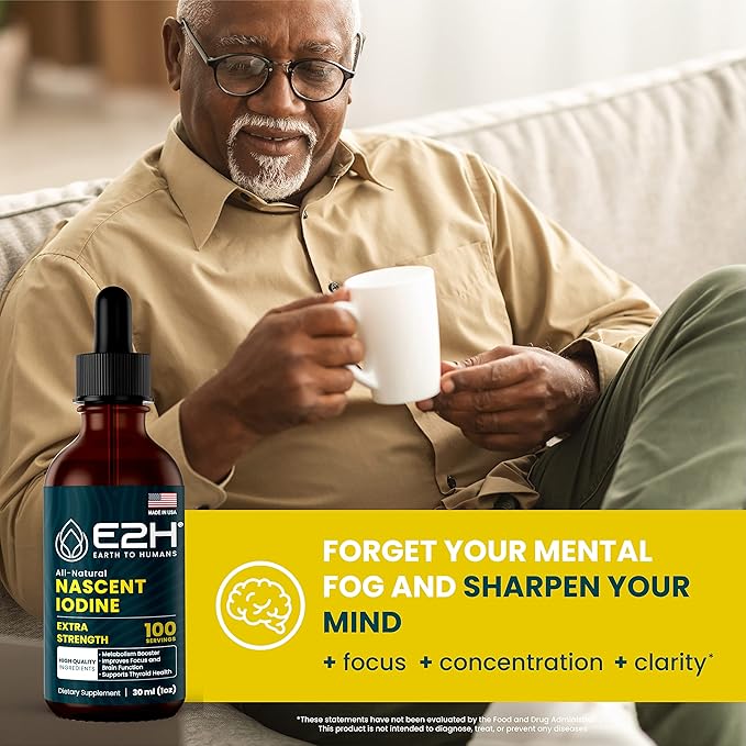 E2H Vegan Liquid Iodine - Thyroid Support and Cognitive Function - Boost Your Metabolism and Energy Levels - Vegan - Non-GMO (2 Bottles)