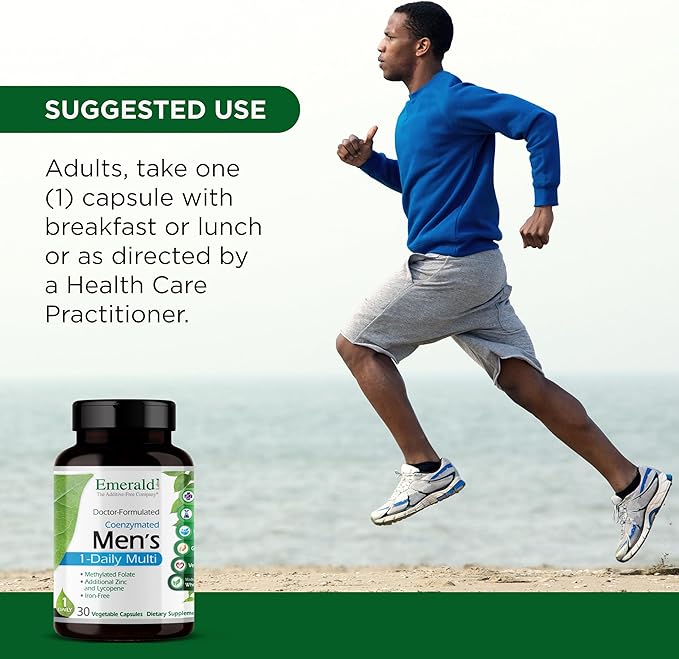 EMERALD LABS Men's 1 Daily Multi - Additive-Free Men's Multivitamin - Includes Lycopene, Zinc, Vitamin D3, & More - Supports Bones, Prostate & Vision* - 30 Vegetable Capsules