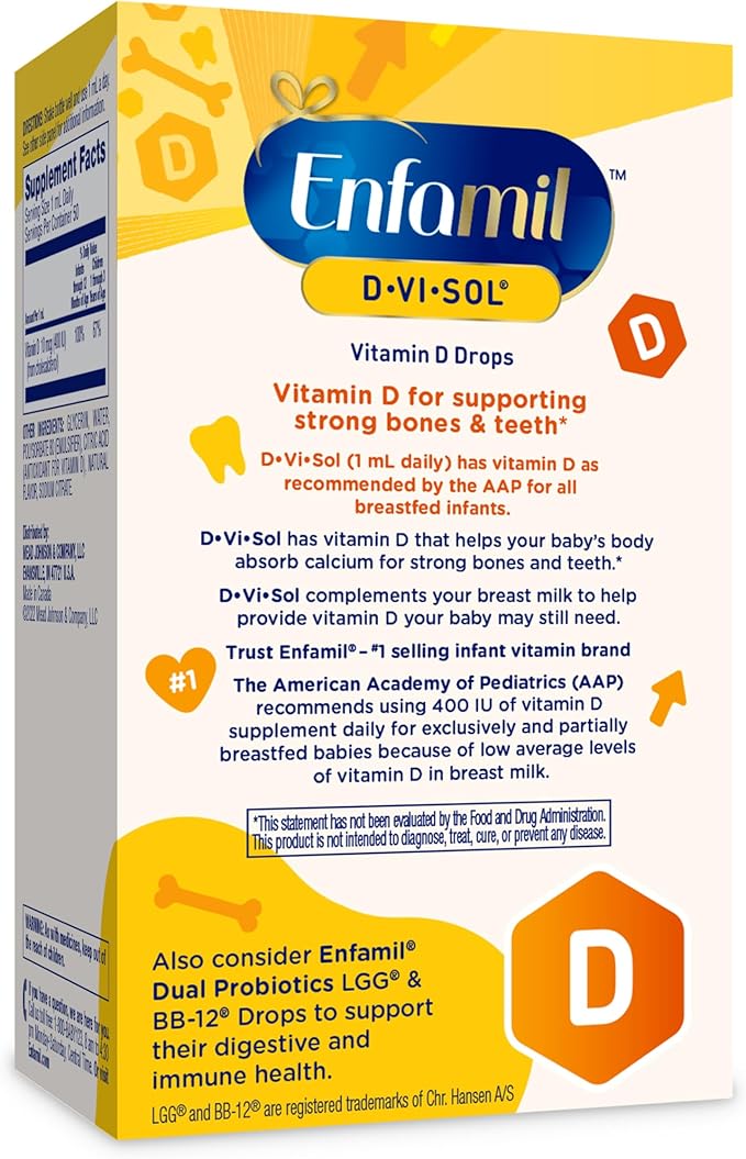 Enfamil Baby Vitamin D-Vi-Sol Vitamin D Liquid Supplement Drops for Infants, Supporting Strong Teeth & Bones in Newborn Babies, Easy-to-Use, Gluten-Free, 50 mL Dropper Bottle, Pack of 3
