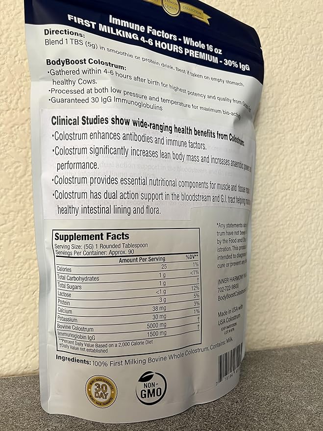 BodyBoost Premium Colostrum Whole, 100% Bovine Colostrum Powder, Immune Booster Supplement with Immunoglobulin & Lactoferrin, Grass Fed Colostrum Powder, Gut Health, Diverse Intake,16 oz