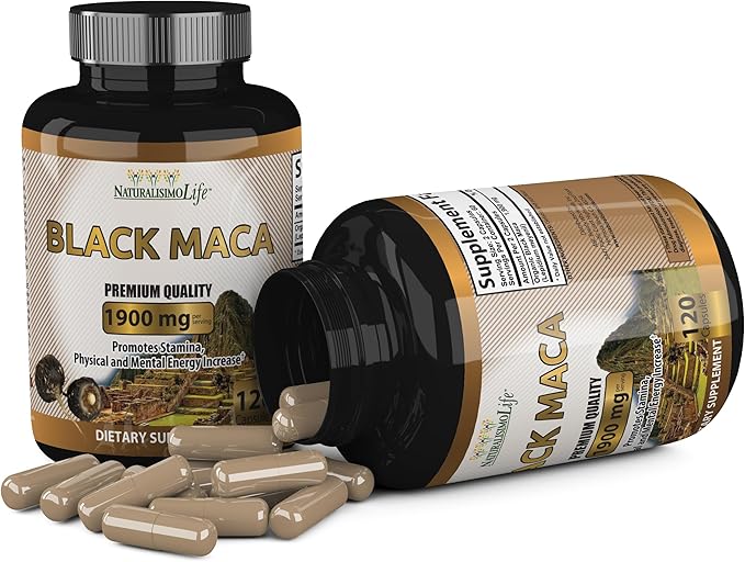 Organic Black Maca 1,900 mg per Serving Natural Energy Booster Peruvian Maca for Men & Women 120 Capsules