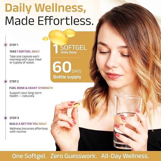 Vitamin D3+K2 with Coconut Oil - Vegan Vitamin D 5,000 IU & MK7 Vitamin K 110mcg for Bone, Heart & Immune Support, Non-GMO, Third Party Tested, Soy Free, High Absorption 60 Veggie Softgels