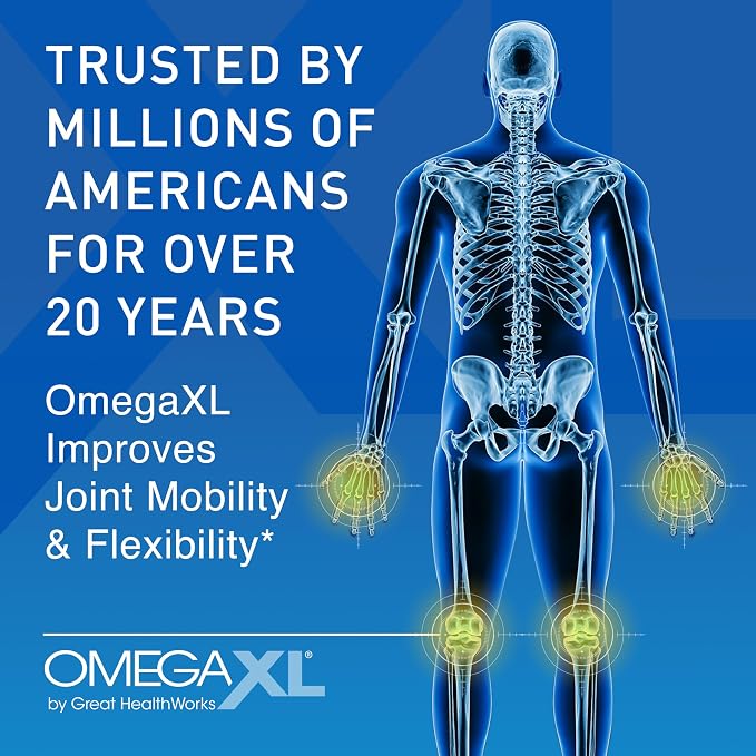 OmegaXL Joint Support Supplement - Natural Muscle Support, Green Lipped Mussel Oil, Soft Gel Pills, Drug-Free, 120 Count