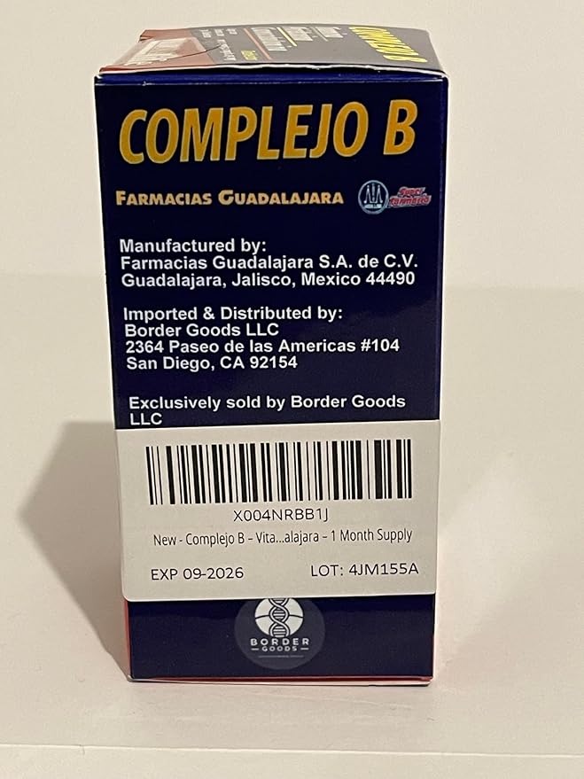 Complejo B (B-Complex) – Vitamin B1, B6, B12 Tablets – Dietary Supplement – 30 Tablets – 1 Month Supply