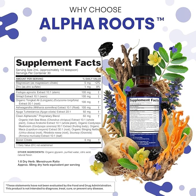 Tongkat Ali Liquid Drops Shilajit, Ashwagandha, Turkesterone, Fadogia Agrestis, Magnesium, Irish Sea Moss, and Zinc Herbal Supplement by Clean Nutra