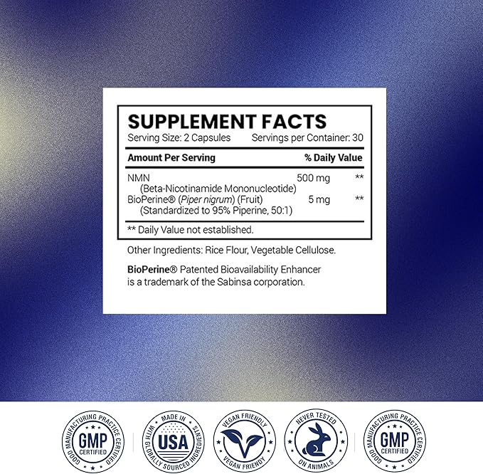 Research Verified NMN - Boost Cellular Energy, Support Healthy Aging & Vitality - 500mg Pure NMN - 60 Capsules - Pack of 6