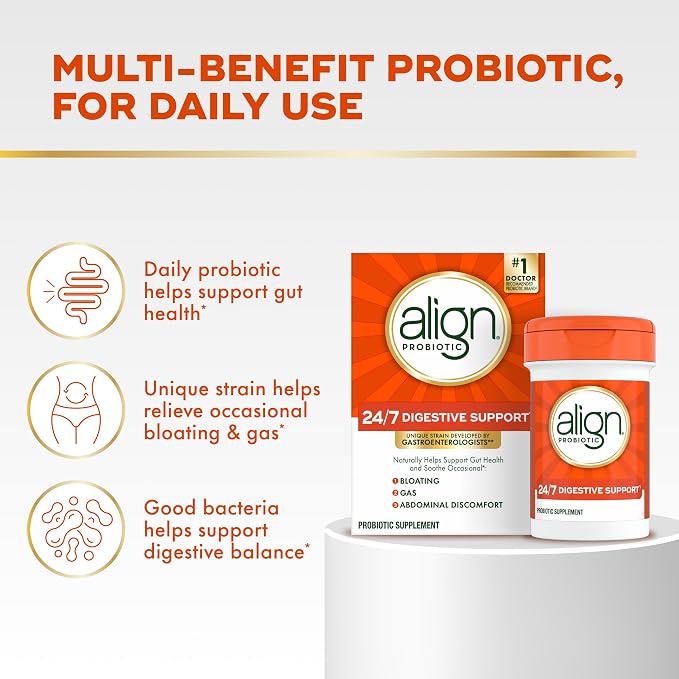 Align Probiotic, 24/7 Digestive Support*§, Probiotics for Women and Men, Probiotics for Digestive Health, Men and Womens Probiotic Capsules Help Relieve Occasional Bloating & Gas*, 49 Capsules
