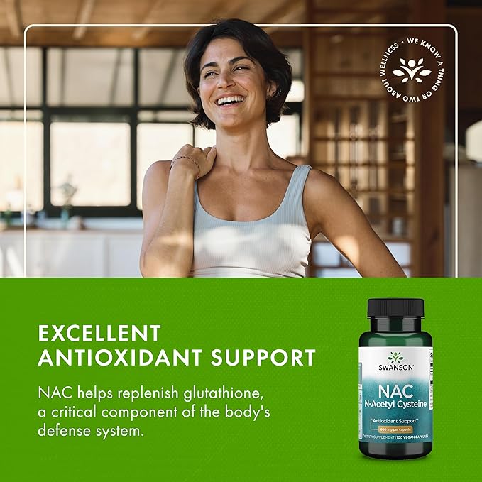 Swanson NAC N-Acetyl Cysteine Liver Health and Antioxidant Supplement for Adults Seeking Detox and Free Radical Support - 600 mg (100 Vegan Capsules, 4 Pack)