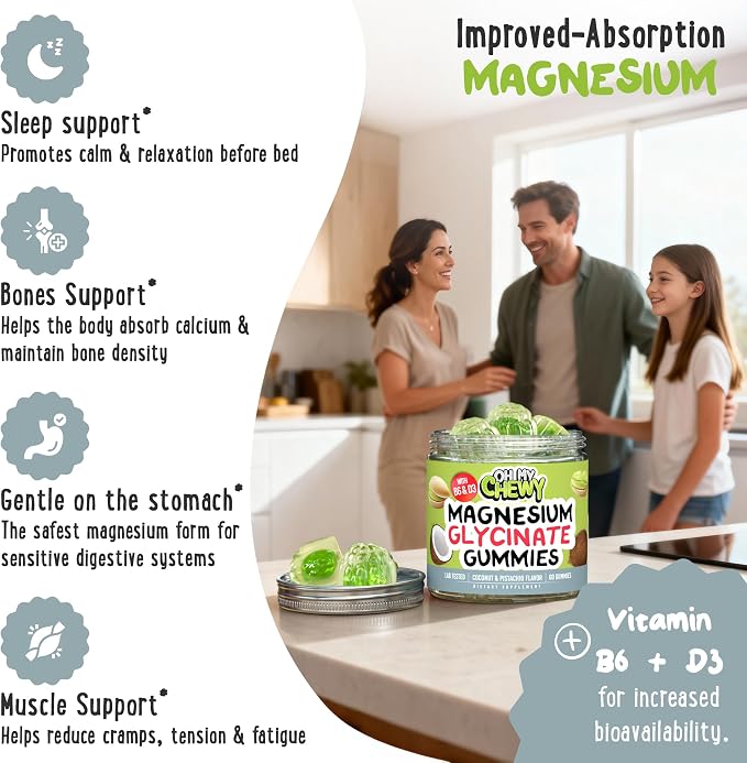Center-Filled Magnesium Glycinate Gummies 400MG - High Absorption for Kids, Teens & Adults - Supplement for Sleep, Calm & Muscle Relaxation with B6 & D3 - Gluten Free & Vegan Friendly - 120 Count