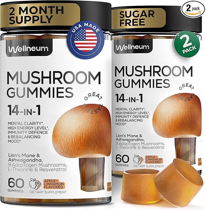 Mushroom Gummies 5000 Mg 120 Pcs (2 Pack) - Lion's Mane and 9 Adaptogenic Mushrooms Blend - Ashwagandha, L-Theanine - Mushroom Gummies for Energy, Immunity, Focus, Brain Boost - No Sugar and GMO
