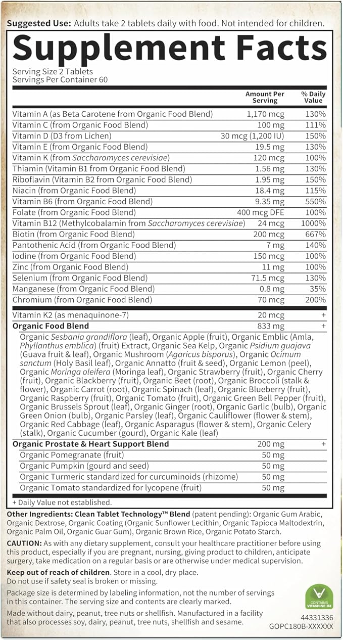 Garden of Life Organics Whole Food Multivitamin - Men 40+ 120 Tablets, Vegan Mens Multi for Health & Well-Being Certified Organic Whole Food Vitamins & Minerals for Men Over 40 Mens Vitamin(Pack of 2)