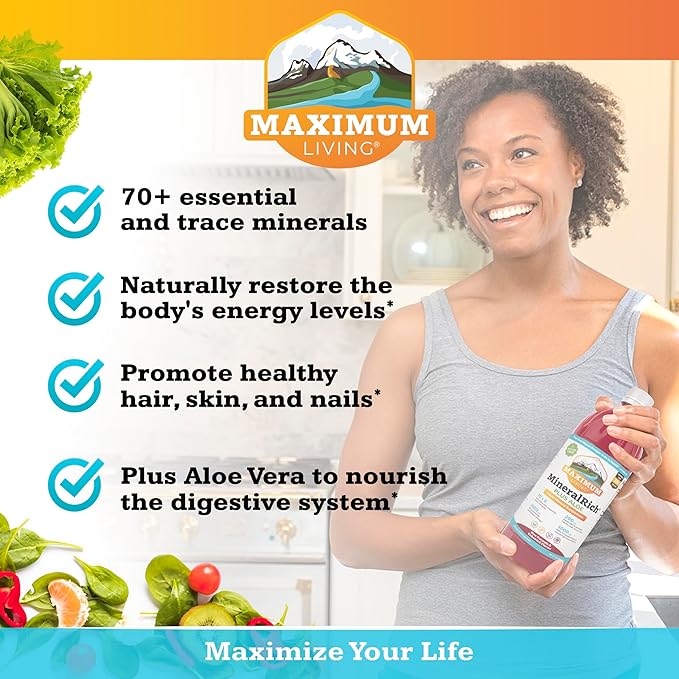 Maximum Living MineralRich Minerals Supplement with Aloe - Liquid Blend of Vitamins and Trace Minerals - 32 oz