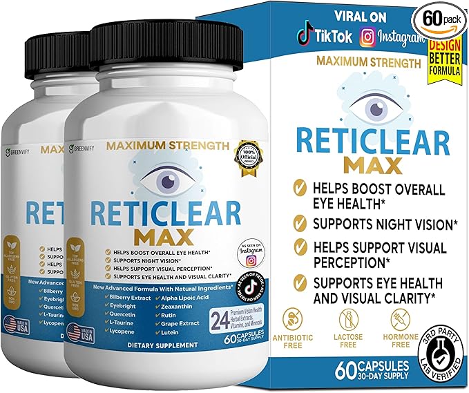Reticlear Max Eye Health Supplement, 60 Capsules, Vision Support with 24 Natural Ingredients, 30 Day Supply (2)