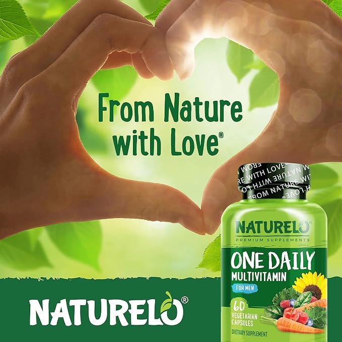NATURELO Mens Multivitamins - One Daily Multivitamin for Men with Vitamins, Minerals & Organic Whole Foods, Boost Energy & Health, Non-GMO, 60 Vegetarian Capsules