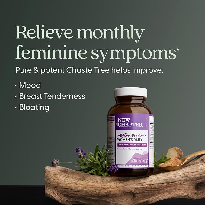 New Chapter Probiotics for Women - 30 ct (1 Month Supply), Women's Daily Probiotic with Prebiotics and Probiotics for Vaginal Health & Chaste Tree for Hormonal Support, 100% Vegetarian, Non-GMO
